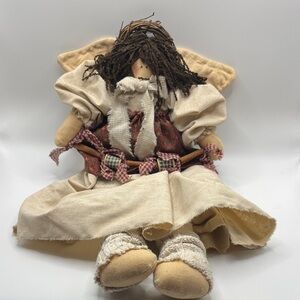 VTG Handmade 16" Cloth Angel Doll with Cream Dress & Dangling Legs